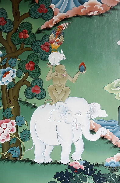 Animal friendship tale at Kopan monastery, Kathmandu, Nepal, Asia