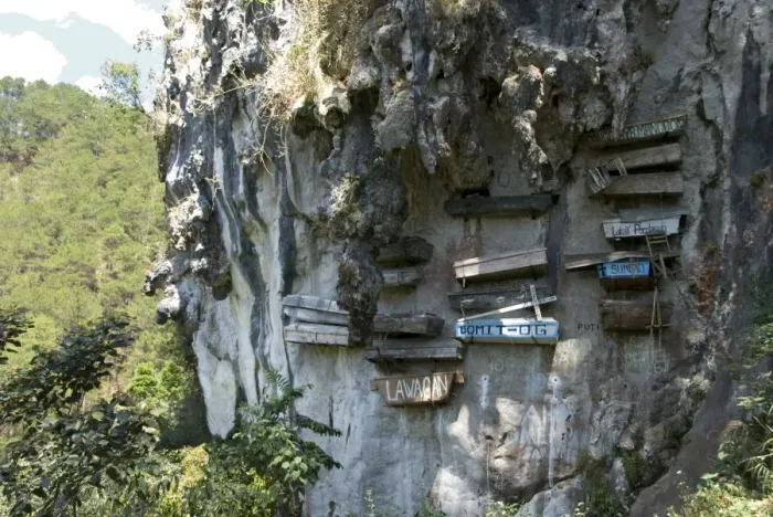 Framed Print : Animist hanging coffins still in use today, on limestone cliff in Echo Valley Framed Print : Animist hanging coffins still in use today, on limestone cliff in Echo Valley