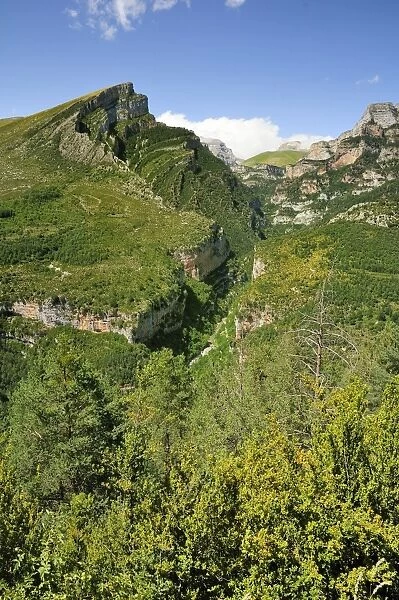 Anisclo Canyon and eroded karst limestone Mondoto peak, Ordesa and Monte Perdido National Park, Huesca, Aragon, Spain, Europe