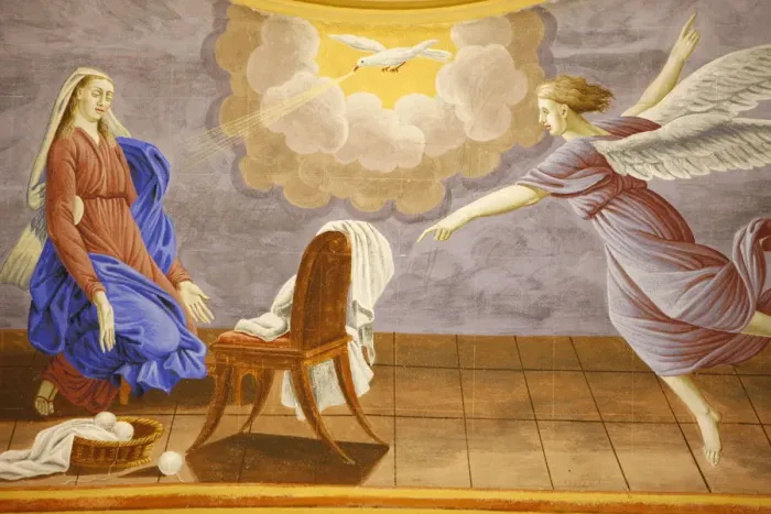 Framed Print : The Annunciation in Saint-Nicolas de Veroce church, Haute Savoie, France, Europe Framed Print : The Annunciation in Saint-Nicolas de Veroce church, Haute Savoie, France, Europe