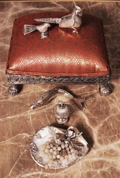 Framed Print : Antique silverware on marble top table Framed Print : Antique silverware on marble top table