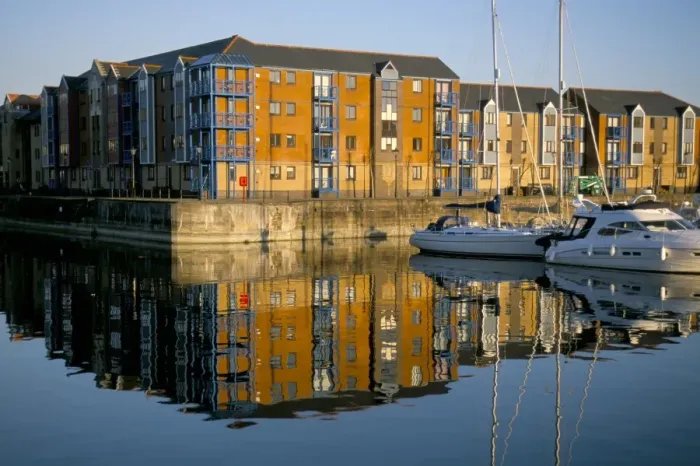 Framed Print : Apartments and reflection in water Framed Print : Apartments and reflection in water