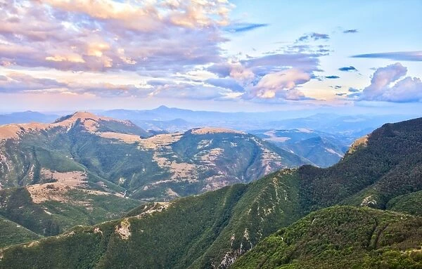 Apennines from the summit of Mount Catria at sunset, Marche, Italy, Europe