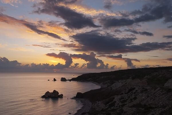 Aphrodites Rock at sunset, Paphos, UNESCO World Heritage Site, South Cyprus, Cyprus, Mediterranean, Europe