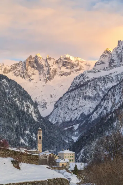 Framed Print : Apine village of Soglio at sunset, Bregaglia Valley, Maloja Region, Canton of Graubunden Framed Print : Apine village of Soglio at sunset, Bregaglia Valley, Maloja Region, Canton of Graubunden
