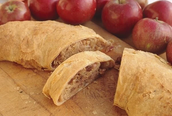 Apple strudel and red apples