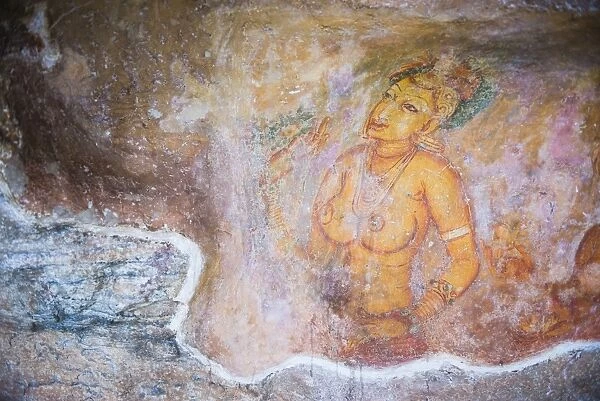 Apsara Frescoes on Mirror Wall at Sigiriya Rock Fortress, UNESCO World Heritage Site, Sri Lanka, Asia