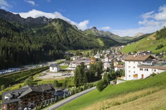 Framed Print : Arabba Village and surrounding mountains, Arabba, Belluno Province, Trento, Dolomites Framed Print : Arabba Village and surrounding mountains, Arabba, Belluno Province, Trento, Dolomites