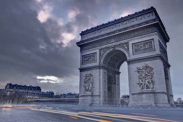 The Arc de Triomphe at dusk, Paris, France, Europe