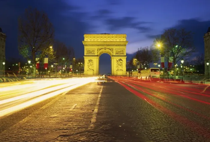 Framed Print : Arc de Triomphe illuminated at dusk, Paris, France, Europe Framed Print : Arc de Triomphe illuminated at dusk, Paris, France, Europe