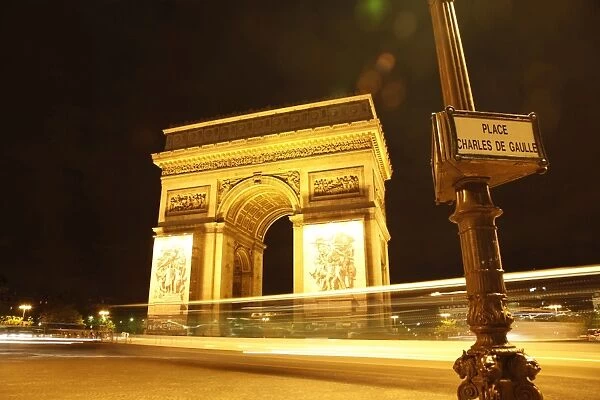 Arc de Triomphe and Place Charles de Gaulle at night, Paris, France, Europe