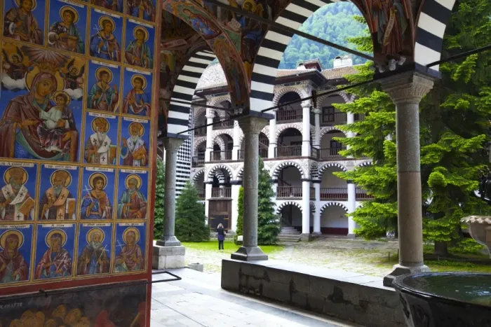 Framed Print : Arcade murals depicting religious figures, Church of the Nativity, Rila Monastery Framed Print : Arcade murals depicting religious figures, Church of the Nativity, Rila Monastery