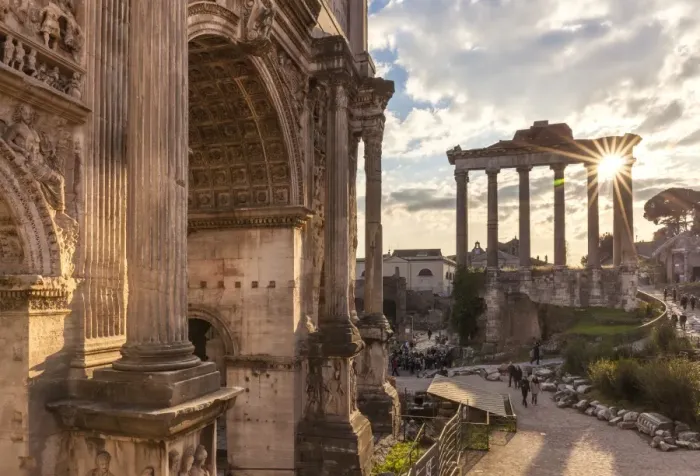 Framed Print : The Arch of Septimius Severus and The Temple of Saturn in the Roman Forum, UNESCO Framed Print : The Arch of Septimius Severus and The Temple of Saturn in the Roman Forum, UNESCO