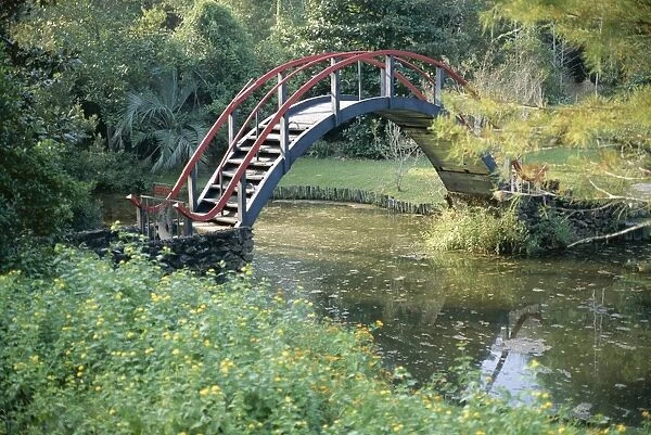 Arched bridge in Oriental American garden
