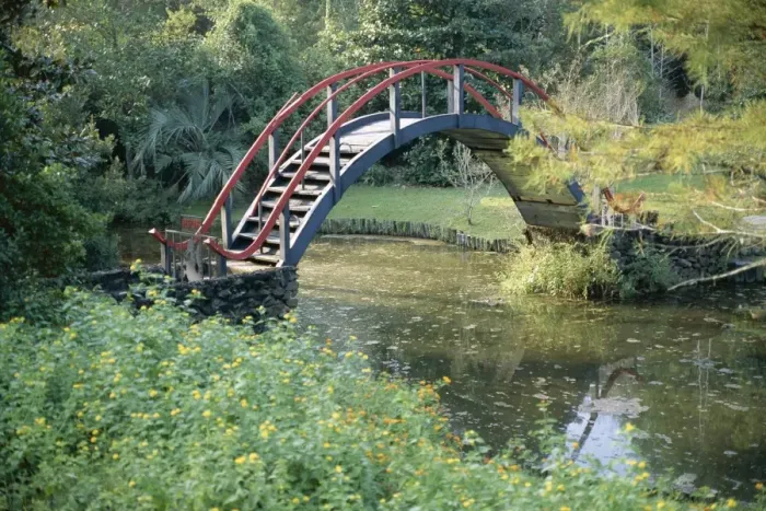 Framed Print : Arched bridge in Oriental American garden Framed Print : Arched bridge in Oriental American garden
