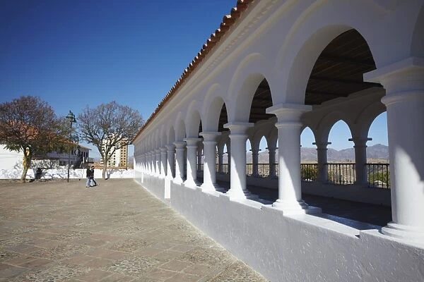 Arched walkway in Plaza Anzures, Sucre, UNESCO World Heritage Site, Bolivia, South America