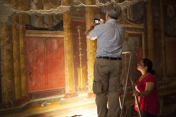 Archeologists and restorers studing the frescos at Poppea Villa (Villa Poppaea), Oplontis, UNESCO World Heritage Site, Campania, Italy, Europe