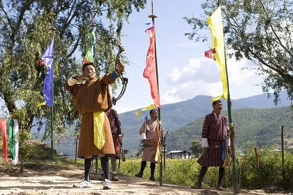 Archery, Bhutans national sport, Paro, Bhutan, Asia