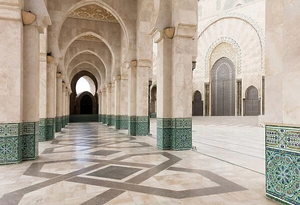 Arches and columns, part of the Hassan II Mosque (Grande Mosquee Hassan II), Casablanca