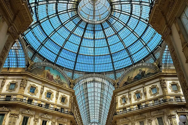 Architectural detail of the Galleria Vittorio Emanuele II, Italy's oldest shopping gallery, Piazza del Duomo, Milan, Lombardy, Italy, Europe