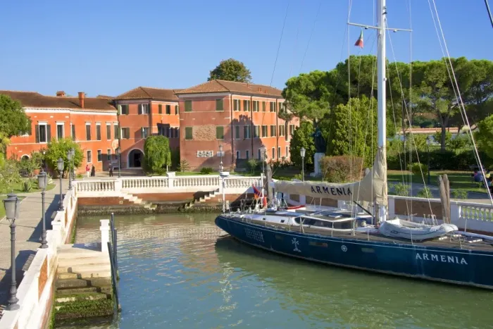 Framed Print : Armenian Monastery, San Lazzaro degli Armeni, and Armenian sail boat, Venice, UNESCO Framed Print : Armenian Monastery, San Lazzaro degli Armeni, and Armenian sail boat, Venice, UNESCO
