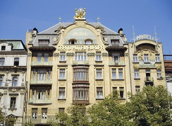 The Art Nouveau facade of the Grand Hotel d Europe, Wenceslas Square