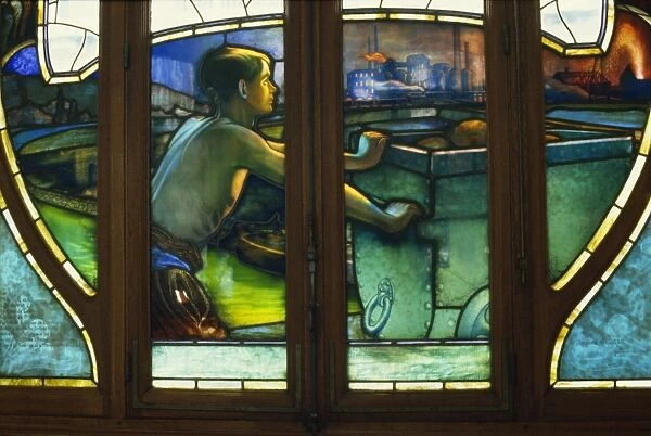 Detail of Art Nouveau stained glass, Chambres de Commerce, Nancy, Lorraine