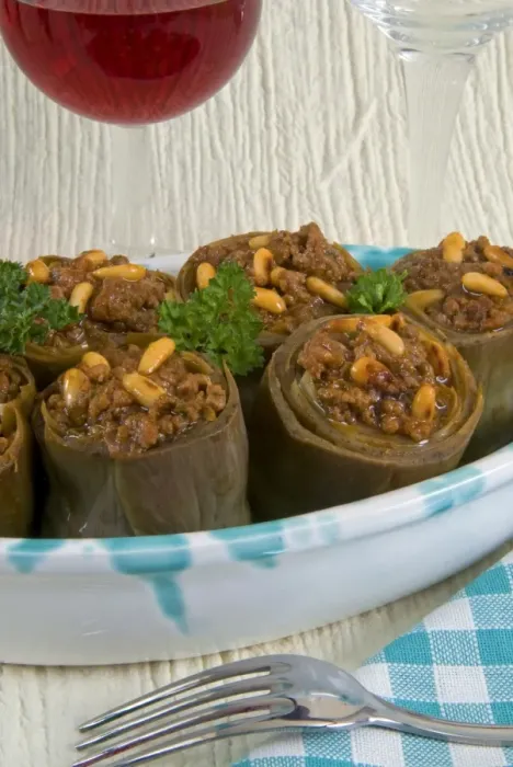 Framed Print : Artichokes stuffed with ground meat, spices, herbs and pine nuts, Arabic Cuisine, Lebanon, Middle East Framed Print : Artichokes stuffed with ground meat, spices, herbs and pine nuts, Arabic Cuisine, Lebanon, Middle East