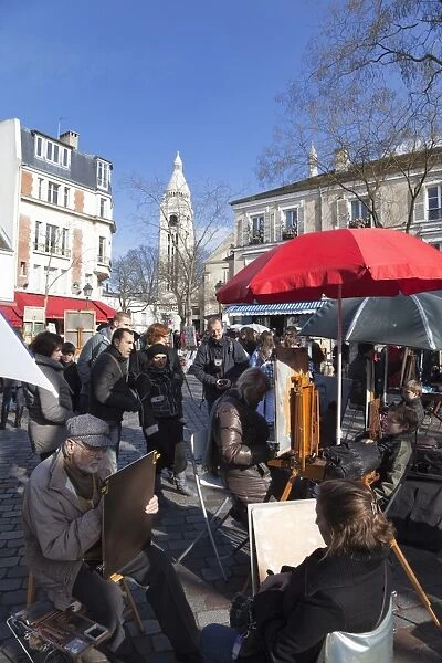 Artists and tourists in the Place du Tertre, Montmartre, Paris, France, Europe