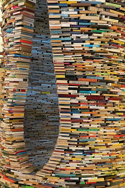 Artwork named Idiom designed by Matej Kren in 1998, a book tunnel of 8000 books at the Municipal Library of Prague, Prague, Czech Republic (Czechia), Europe