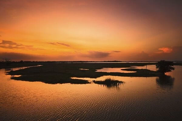 Arugam Lagoon at sunset, a good wildlife area, Pottuvil, Arugam Bay, Eastern Province, Sri Lanka, Asia