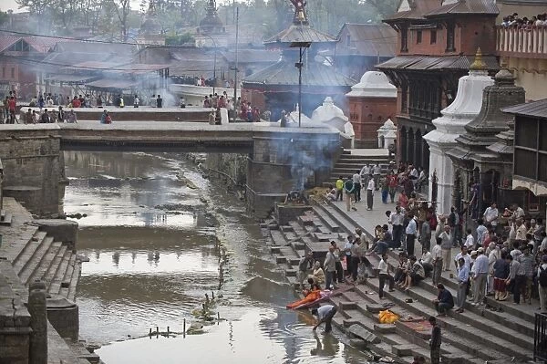 Arya Ghat cremation pyres, Hindu pilgrimage and cremation site, Pashupatinath
