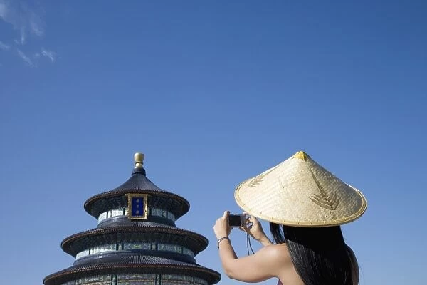Asian woman at Temple of Heaven, UNESCO World Heritage Site, Beijing, China, Asia