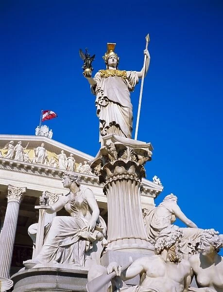 Athena statue in front of the Parliament building, Vienna, Austria