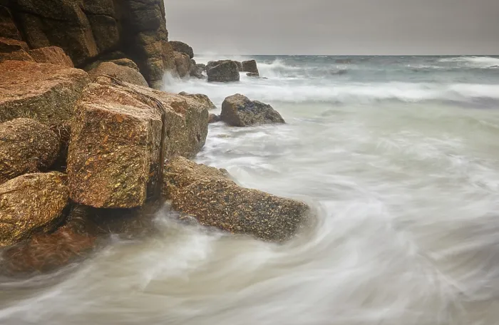 Framed Print : Atlantic surf rolls across granite shoreline rocks, at Porthgwarra Cove, near Land's End, in the far west of Cornwall, Great Britain Framed Print : Atlantic surf rolls across granite shoreline rocks, at Porthgwarra Cove, near Land's End, in the far west of Cornwall, Great Britain