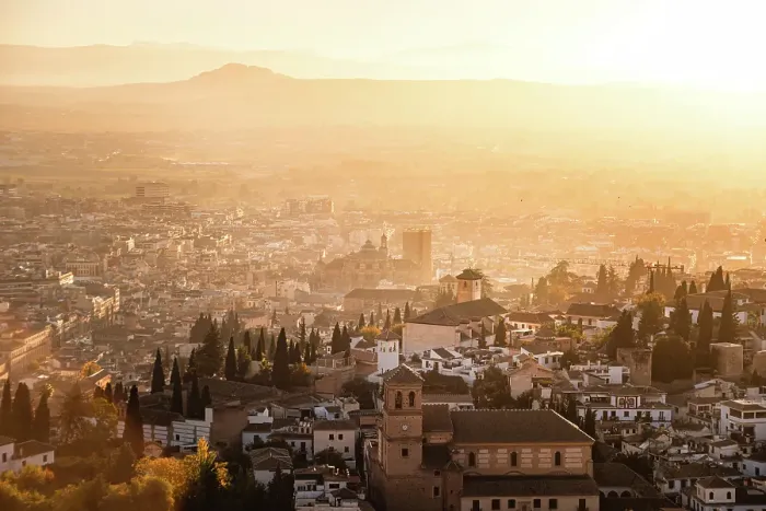 Framed Print : Atmospheric hazy sunset over Albaicin, UNESCO, Granada, Andalucia, Spain Framed Print : Atmospheric hazy sunset over Albaicin, UNESCO, Granada, Andalucia, Spain