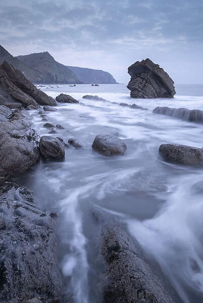 Atmospheric morning on the rocky coastline of North Devon, England, United Kingdom