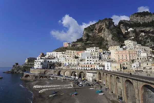 Atrani beach front, near Amalfi, Costiera Amalfitana (Amalfi Coast), UNESCO World Heritage Site