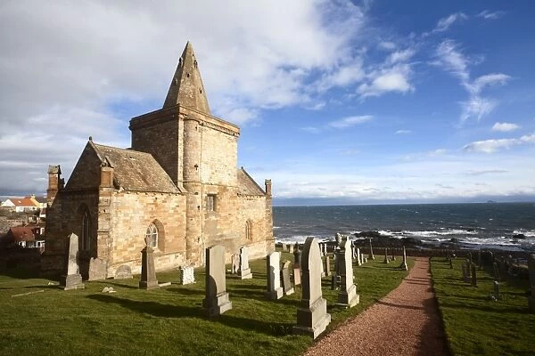 The Auld Kirk and Kirkyard on the Fife Coast at St. Monans, Fife, Scotland, United Kingdom