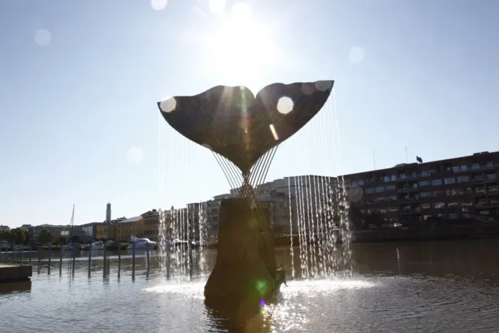 Framed Print : Aura River, Whales Fin fountain, Turku, Western Finland, Finland, Scandinavia Framed Print : Aura River, Whales Fin fountain, Turku, Western Finland, Finland, Scandinavia