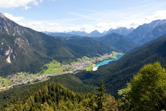 Framed Print : Auronzo village and lake in the Belluno Dolomites, Italy, Europe Framed Print : Auronzo village and lake in the Belluno Dolomites, Italy, Europe
