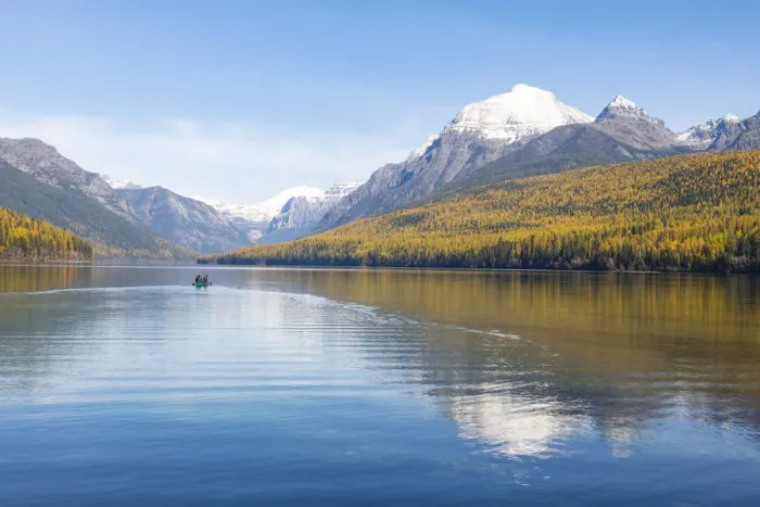 Framed Print : Autumn colours at Bowman Lake, Glacier National Park, Montana, United States of America