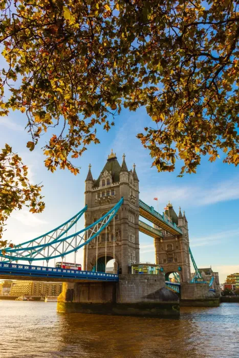 Framed Print : Autumn sunrise in grounds of the Tower of London, with Tower Bridge, London, England
