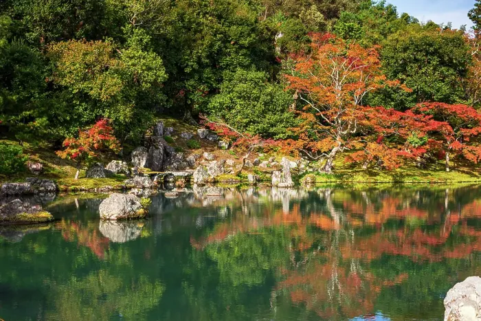 Framed Print : Autumn trees reflecting on a tranquil pond surrounded by rocks in the gardens of Tenryu-ji Temple, UNESCO, Kyoto, Honshu, Japan Framed Print : Autumn trees reflecting on a tranquil pond surrounded by rocks in the gardens of Tenryu-ji Temple, UNESCO, Kyoto, Honshu, Japan