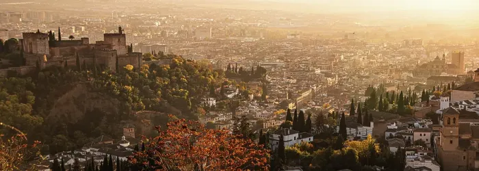 Framed Print : Autumnal panorama of The Alhambra, UNESCO, with warm sunset over the Albaicin, Granada, Andalucia, Spain Framed Print : Autumnal panorama of The Alhambra, UNESCO, with warm sunset over the Albaicin, Granada, Andalucia, Spain