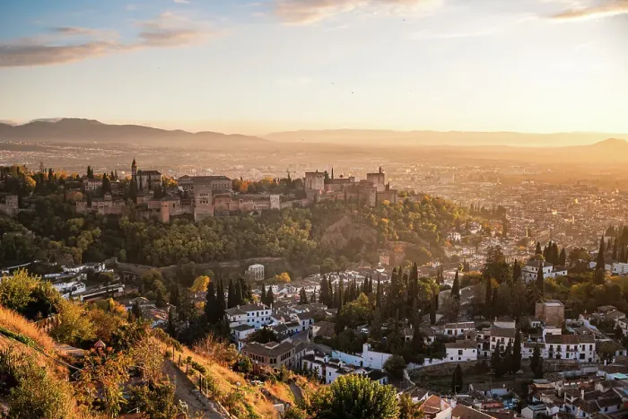 Framed Print : Autumnal panorama of The Alhambra, UNESCO, with warm sunset over the Albaicin, Granada, Andalucia, Spain Framed Print : Autumnal panorama of The Alhambra, UNESCO, with warm sunset over the Albaicin, Granada, Andalucia, Spain