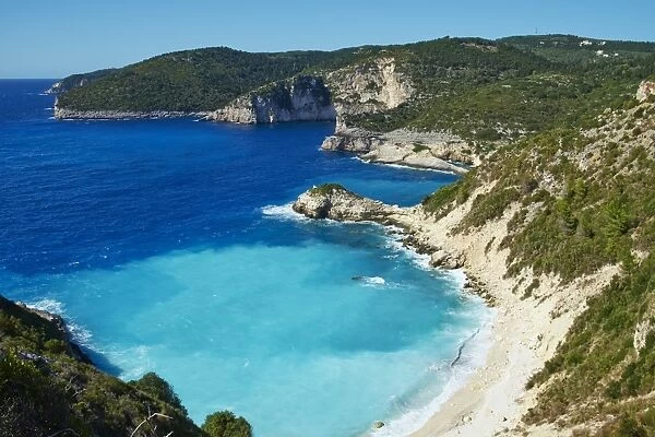 Avlaki beach and bay, Paxos, Paxi, Ionian Islands, Greek Islands, Greece, Europe