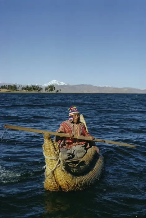 Framed Print : Aymara Indian in a reed boat, Lake Titicaca, Bolivia, South America Framed Print : Aymara Indian in a reed boat, Lake Titicaca, Bolivia, South America