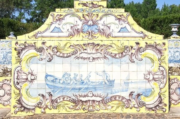 Azulejos of the tiled canal, Royal Summer Palace of Queluz, Lisbon, Portugal, Europe