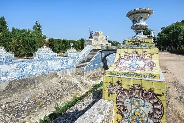 Azulejos of the tiled canal, Royal Summer Palace of Queluz, Lisbon, Portugal, Europe